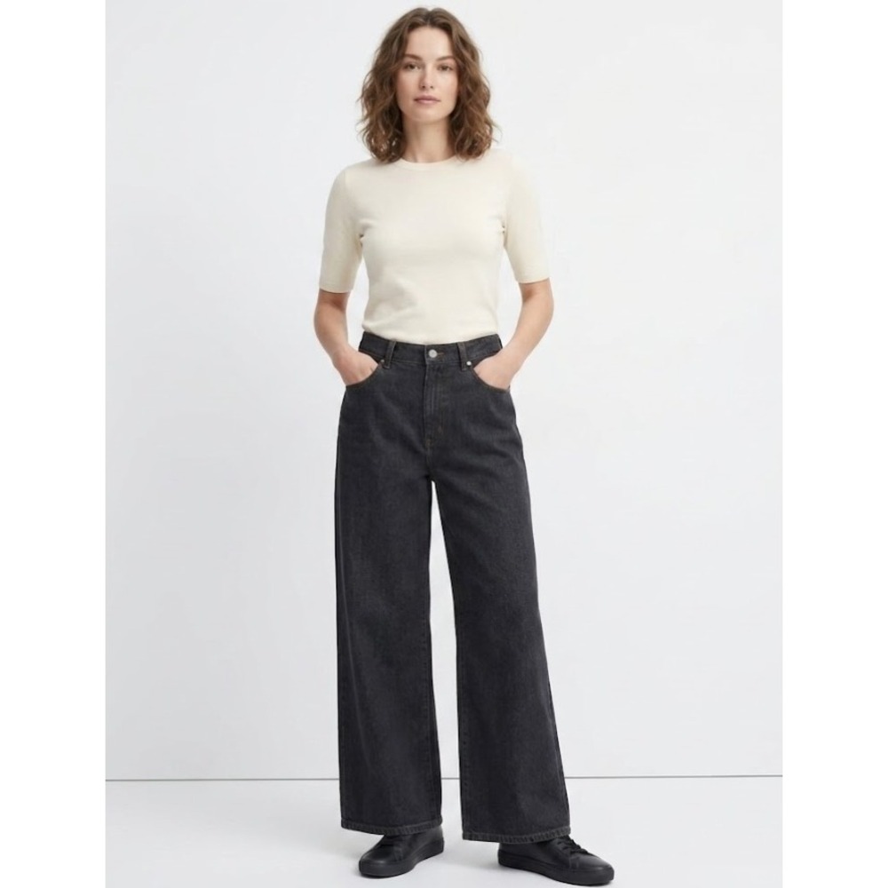 New Cotton On Faded Black High Rise Relaxed Wide Leg Jeans size 12